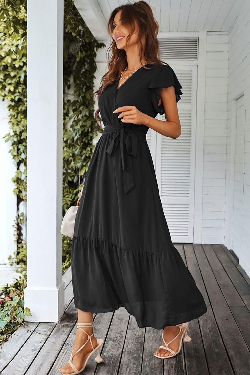 PRETTYGARDEN Store Women's Summer Floral Boho Maxi Dress Short Sleeve Wrap V Neck Ruffle Long Flowy Beach Wedding Guest Dresses - Image 4